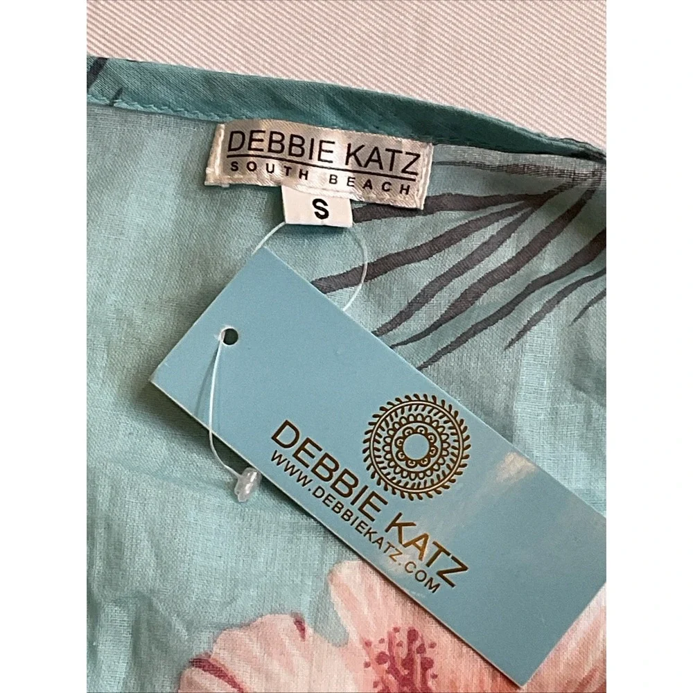 Debbie Katz South Beach Coverup 100% Cotton Tropical Print Flutter Sleeve Resort